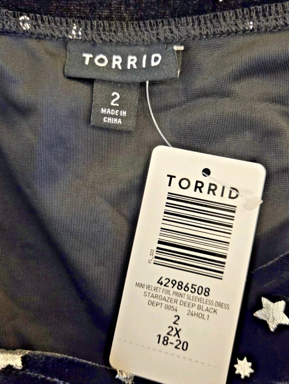 Torrid Women's 2 2X 18/20 Black Velvet Stargazer Moon Star Foil Mini Dress NWT - Picture 11 of 14